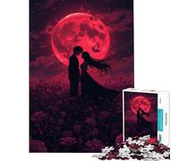 Rompecabezas de 1000 Piezas para Adolescentes Silueta romántica bajo la Luna roja Juego Educativo desafío Juguete Juego Familiar Divertido y con Humor Regalo Ideal para cumpleaños (tamaño 38x26cm)