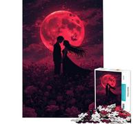 Rompecabezas de 1000 Piezas para Adolescentes Silueta romántica bajo la Luna roja Juegos relajantes Juguetes adictivos para Cultivar la Paciencia Gran Regalo Un Reto difícil (Tamaño 50x75cm)
