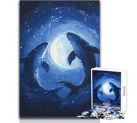 Rompecabezas de 1000 Piezas para Adolescentes, Siluetas de Ballenas bajo la Luna, Hermoso diseño, Juego para Mejorar la Memoria, Regalo de cumpleaños, tamaño 50x75cm