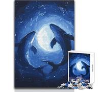 Rompecabezas de 1000 Piezas para Adolescentes, Siluetas de Ballenas bajo la Luna, Juego práctico, Regalo para Mujeres, Juguetes antiestrés, tamaño 38x52cm