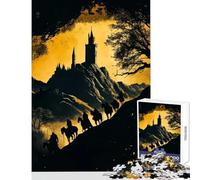 Rompecabezas de 1000 Piezas para Adolescentes Siluetas de Jinetes acercándose al Castillo decoración del hogar Juguetes Ideas de Regalo Juegos de relajación Lista de Deseos con Papá Noel 38x26cm