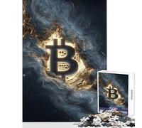 Rompecabezas de 1000 Piezas para Adolescentes símbolo de Bitcoin en Dorado Abstracto y Azul Juguetes de Bricolaje Grandes Regalos y Juguetes Juego Educativo Que Ayuda a ejercitar el Cerebro 50x75cm