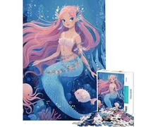 Rompecabezas de 1000 Piezas para Adolescentes Sirena de Dibujos Animados con Cabello Rosa Rompecabezas para Adultos Juegos relajantes Que mejoran la Memoria Difícil y desafiante (tamaño 50x75cm)