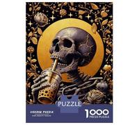 Rompecabezas De 1000 Piezas para Adolescentes Skeleton Loves Bubble Tea Rompecabezas para Adultos Juegos Relajantes Decoración De Pared para Cumpleaños, Navidad 70x50cm/1000pcs