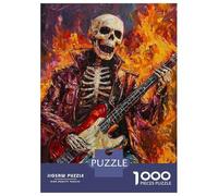 Rompecabezas De 1000 Piezas para Adolescentes Skeleton Rocker in Flames Painting Rompecabezas Juegos Relajantes Decoración De Pared Regalos para Amigos Y Familiares 52x38cm/1000pcs