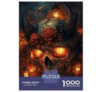 Rompecabezas De 1000 Piezas para Adolescentes Skull of Flames and Roses Rompecabezas para Adultos Juego De Ingenio Pero Divertido Y Humorístico Desafío Educativo 38x26cm/1000pcs