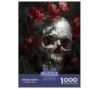 Rompecabezas De 1000 Piezas para Adolescentes Skull Red Flowers Rompecabezas para Adultos Juegos Relajantes Regalo De Cumpleaños Desafiante De Completar 70x50cm/1000pcs