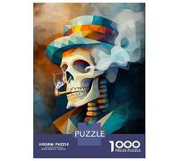 Rompecabezas De 1000 Piezas Para Adolescentes Skull Smoking A Cigarette - Cubist Minimalist Vision - Vibrant Masterpiece Inspired by Vincent Van G... Rompecabezas Para Adultos Juego Práctico Decoració