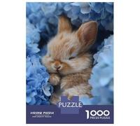 Rompecabezas De 1000 Piezas para Adolescentes Sleeping Bunny in Blue Flowers Rompecabezas para Adultos Juego De Ingenio Pero Divertido Y Humorístico Desafío Educativo 38x26cm/1000pcs