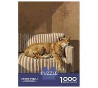 Rompecabezas De 1000 Piezas para Adolescentes Sleeping Dog on Striped Couch Rompecabezas para Adultos Juego Práctico Pero Divertido Y Humorístico para Cumpleaños, Navidad 38x26cm/1000pcs