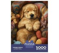 Rompecabezas De 1000 Piezas para Adolescentes Sleeping Golden Retriever Puppy Rompecabezas para Adolescentes Juego De Ingenio Mejora La Memoria Diversión En Casa Actividades, 38x26cm/1000pcs