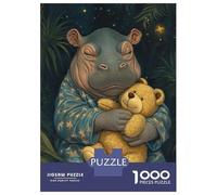 Rompecabezas De 1000 Piezas para Adolescentes Sleeping Hippo with Teddy Bear Rompecabezas para Adultos Juego Práctico Pero Divertido Y Humorístico Regalos para Reducir El Estrés 70x50cm/1000pcs