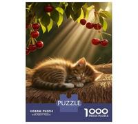 Rompecabezas De 1000 Piezas para Adolescentes Sleeping Kitten Under Cherry Tree Rompecabezas para Adultos Juguete Decoración De Pared Mejora La Memoria Desafío Educativo 70x50cm/1000pcs