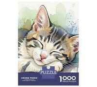 Rompecabezas De 1000 Piezas para Adolescentes Sleeping Kitten Watercolor Painting Rompecabezas Juegos Relajantes Regalos para Mujeres Cumpleaños 38x26cm/1000pcs