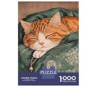 Rompecabezas De 1000 Piezas para Adolescentes Sleeping Orange Tabby Cat with Bell Rompecabezas para Adultos Juguete Decoración De Pared Decoración Cumpleaños, Navidad 38x26cm/1000pcs