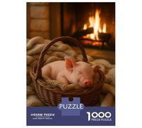 Rompecabezas De 1000 Piezas para Adolescentes Sleeping Piglet in Basket by Fireplace Rompecabezas para Adultos Juegos Familiares Mejora La Memoria Regalos De Juegos Desafiantes 52x38cm/1000pcs