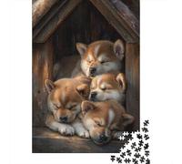 Rompecabezas De 1000 Piezas para Adolescentes Sleeping Puppies in Wooden House Rompecabezas para Adolescentes Juego De Ingenio Una Obra De Arte Diversión En Casa Actividades, 38x26cm/1000pcs