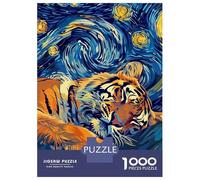 Rompecabezas De 1000 Piezas para Adolescentes Sleeping Tiger in Starry Night Style Rompecabezas para Adultos Juegos Divertidos Decoración Cumpleaños, Navidad 52x38cm/1000pcs