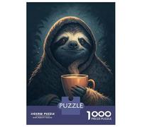 Rompecabezas De 1000 Piezas para Adolescentes Sloth Enjoying A Hot Drink Rompecabezas para Adultos Juegos Relajantes Desafío Difícil Diversión En Casa Actividades, 38x26cm/1000pcs