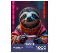 Rompecabezas De 1000 Piezas para Adolescentes Sloth in Colorful Sweater Holding Coffee Cup Rompecabezas para Adolescentes Juego Familiar Mejora La Memoria Cumpleaños Y Navidad 52x38c