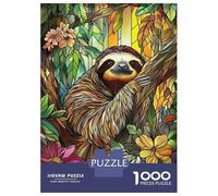 Rompecabezas De 1000 Piezas para Adolescentes Sloth in Jungle Stained Glass Rompecabezas para Adolescentes Juguetes Antiestrés Regalo De Cumpleaños para Cumpleaños, Navidad 70x50cm/1000pcs