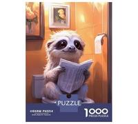 Rompecabezas De 1000 Piezas para Adolescentes Sloth Reading on Toilet Funny Rompecabezas para Adultos Juguetes Antiestrés Regalos De Desafío Difícil para Amigos Y Familiares 38x26cm/1000pcs