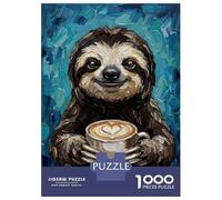 Rompecabezas De 1000 Piezas para Adolescentes Sloth with Coffee Painting Rompecabezas para Adultos Juego De Ingenio Decoración Ayuda A Ejercitar El Cerebro 38x26cm/1000pcs