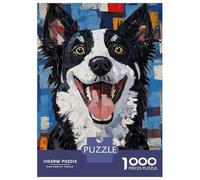 Rompecabezas De 1000 Piezas para Adolescentes Smiling Border Collie Painting Rompecabezas para Adolescentes Juguetes Antiestrés Regalos para Mujeres Regalos para Reducir El Estrés 52x38cm/1000pcs