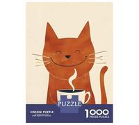 Rompecabezas De 1000 Piezas para Adolescentes Smiling Cat with Coffee Rompecabezas para Adultos Juego Práctico Decoración del Hogar Cumpleaños Y Navidad 38x26cm/1000pcs