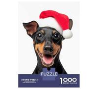 Rompecabezas De 1000 Piezas Para Adolescentes Smiling Miniature Pinscher Dog with Santa Hat Rompecabezas Para Adultos Juegos Relajantes Ensamblaje De Patrones Regalos De Cumpleaños Y Únicos 38x26cm/10