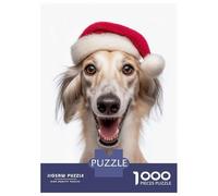 Rompecabezas De 1000 Piezas para Adolescentes Smiling Saluki Dog with Santa Hat Rompecabezas para Adultos Juego Familiar Decoración del Hogar Cumpleaños Y Navidad 52x38cm/1000pcs