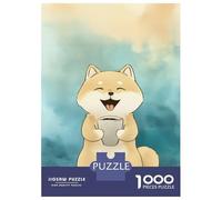 Rompecabezas De 1000 Piezas para Adolescentes Smiling Shiba Inu with Coffee Rompecabezas para Adultos Juegos De Relajación Ensamblaje De Patrones Diversión En Casa Actividades, 52x38cm/1000pcs