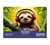 Rompecabezas De 1000 Piezas para Adolescentes Smiling Sloth with Headphones in The Jungle Rompecabezas para Adultos Juego De Ingenio Decoración 52x38cm/1000pcs