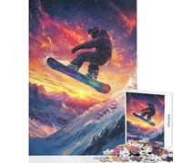 Rompecabezas de 1000 Piezas para Adolescentes Snowboarder Atardecer Juguetes para armar Regalos para Amigos Secretos Juegos Familiares con póster a Juego y Hoja de Trivia (tamaño 38x52cm)