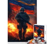 Rompecabezas de 1000 Piezas para Adolescentes Soldado con Bandera de Ucrania Juguetes antiestrés Grandes Regalos y Juguetes Juego Familiar interacción Entre Padres e Hijos tamaño 50x75cm