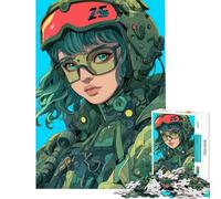 Rompecabezas de 1000 Piezas para Adolescentes Soldado Femenina de Ojos Verdes Estilo Cyberpunk Rompecabezas para Adultos Juegos Divertidos Decoración del hogar cumpleaños (38x26cm)