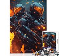 Rompecabezas de 1000 Piezas para Adolescentes Soldados futuristas en Llamas Juguetes antiestrés Regalo de cumpleaños Juegos de relajación Cada Pieza es única tamaño 38x52cm