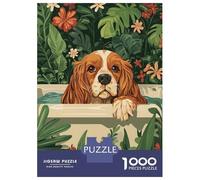 Rompecabezas De 1000 Piezas para Adolescentes Spaniel Cavalier Dog in A Bath Tub Rompecabezas para Adultos Juegos Familiares Regalos para Mujeres Cumpleaños 38x26cm/1000pcs