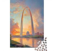 Rompecabezas De 1000 Piezas para Adolescentes St. Louis Gateway Arch Painting-1 Rompecabezas para Adultos Juegos Divertidos Decoración Ayuda A Ejercitar El Cerebro 38x26cm/1000pcs