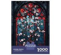 Rompecabezas De 1000 Piezas para Adolescentes Stained Glass Cherry Blossom Rompecabezas para Adultos Juego Práctico Mejora La Memoria para Cumpleaños, Navidad 38x26cm/1000pcs