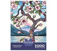 Rompecabezas De 1000 Piezas Para Adolescentes Stained Glass Cherry Blossoms And Mountain Rompecabezas Para Adultos Juegos Relajantes Regalos Para Mujeres Interacción Entre Padres E Hijos 52x38cm/1000p