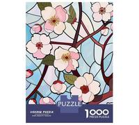 Rompecabezas De 1000 Piezas para Adolescentes Stained Glass Cherry Blossoms Rompecabezas para Adultos Juguete Decoración De Pared Patrón De Montaje Gran Regalo para Jugar 52x38cm/1000pcs