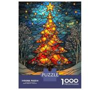 Rompecabezas De 1000 Piezas para Adolescentes Stained Glass Christmas Tree Rompecabezas para Adultos Juguete Decoración De Pared Decoración Perfecta Regalos Y Cumpleaños Únicos 38x26cm/1000pcs