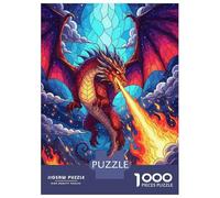 Rompecabezas De 1000 Piezas para Adolescentes Stained Glass Dragon Breathing Fire Rompecabezas para Adultos Juego Familiar Decoración del Hogar Cumpleaños Y Navidad 70x50cm/1000pcs