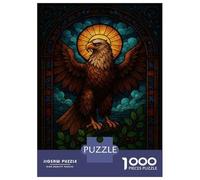 Rompecabezas De 1000 Piezas para Adolescentes Stained Glass Eagle with Sun Rompecabezas para Adultos Juegos Divertidos Decoración Ayuda A Ejercitar El Cerebro 38x26cm/1000pcs