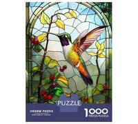 Rompecabezas De 1000 Piezas para Adolescentes Stained Glass Hummingbird Rompecabezas Juegos Relajantes Regalos para Mujeres Cumpleaños 52x38cm/1000pcs