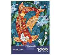 Rompecabezas De 1000 Piezas Para Adolescentes Stained Glass Koi Fish And Lotus Flowers Rompecabezas Para Adultos Juego Práctico Decoración De Pared Oferta Como Regalos Para Toda La Familia 38x26cm/100