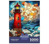 Rompecabezas De 1000 Piezas para Adolescentes Stained Glass Lighthouse Rompecabezas para Adolescentes Juegos Familiares Desafío Difícil Regalos De Cumpleaños Y Únicos 38x26cm/1000pcs