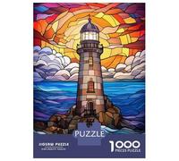 Rompecabezas De 1000 Piezas para Adolescentes Stained Glass Lighthouse Rompecabezas para Adultos Juguetes Antiestrés Ensamblaje De Patrones Desafiante De Completar 70x50cm/1000pcs