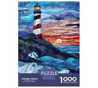 Rompecabezas De 1000 Piezas para Adolescentes Stained Glass Lighthouse Sunset Rompecabezas para Adultos Juegos Relajantes Decoración De Pared 52x38cm/1000pcs